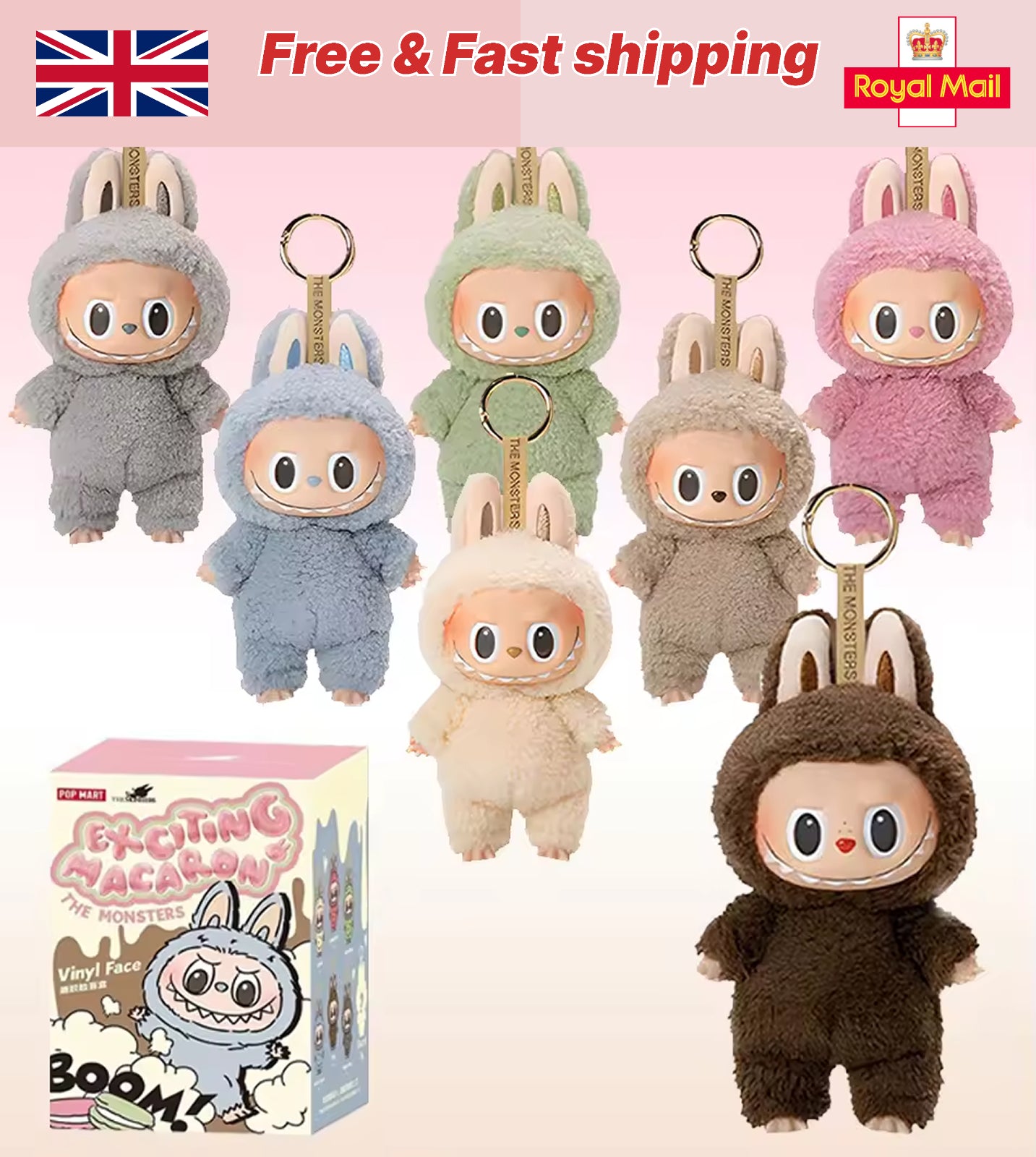 LABUBU the Monsters Etciting Macaron Plush Dolls Key Chain Toy Blind Gifts UK