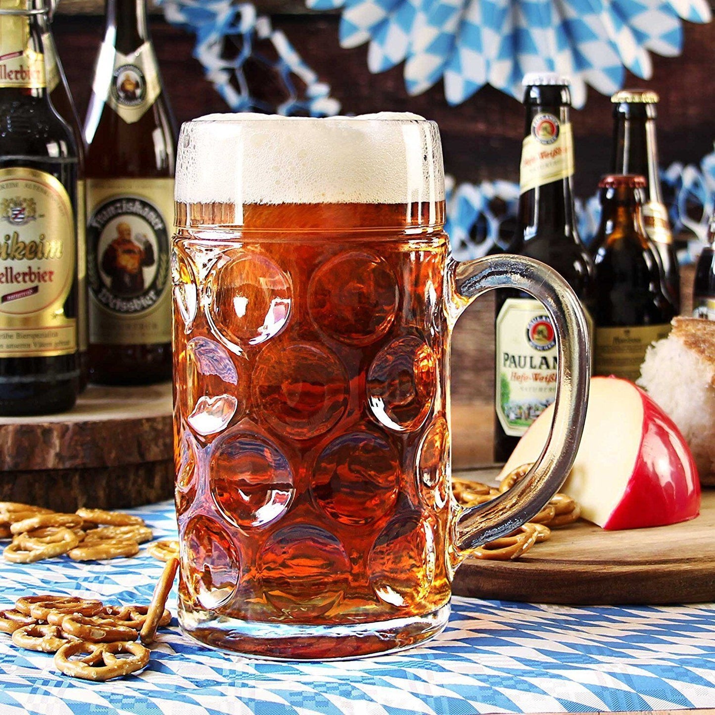 German Beer Stein Glass 1L Dimpled Mug Tankard Drink Pint Cider Bar Pub