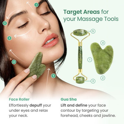 Jade Roller & Gua Sha Set – Face Massager & Natural Stone Beauty Tool for Skincare – Anti-Aging Gift for Women & Men