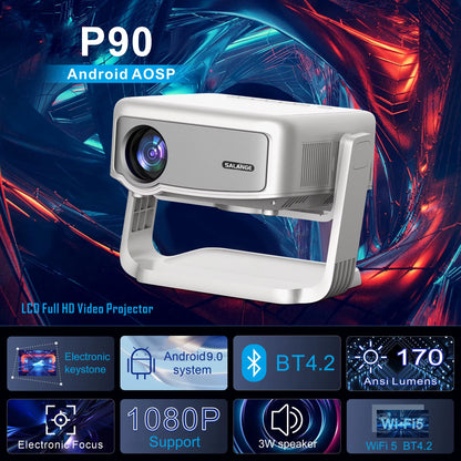 P90 Projector Android Wifi BT5.0 3D Movie Theater 360° Rotatable Smart TV 4K Video 1280X720P Home Cinema Compatible IOS