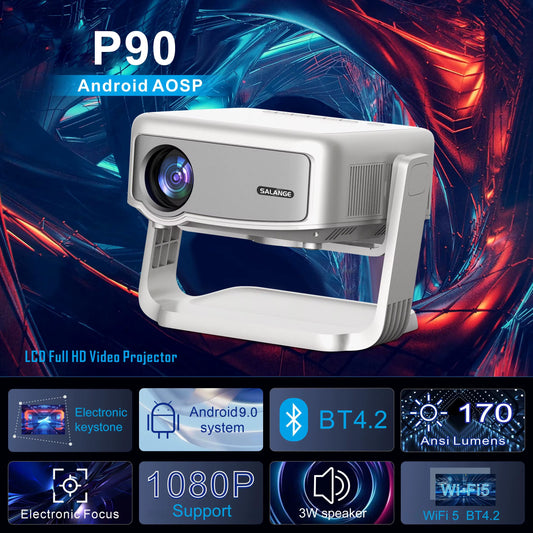 P90 Projector Android Wifi BT5.0 3D Movie Theater 360° Rotatable Smart TV 4K Video 1280X720P Home Cinema Compatible IOS