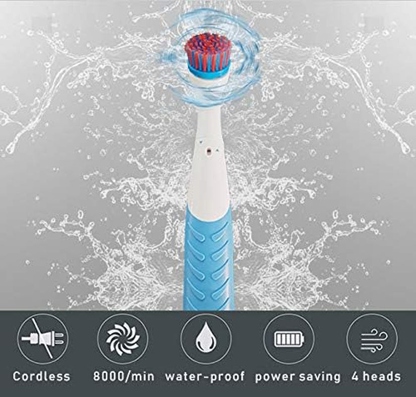 Electric Scrubber Cleaning Brush Electrical Brush Cleaner Spin Scrubber Cordless Cleaning Gadget with 4 Heads for Bathroom Household Tub Tile Floor Wall Kitchen