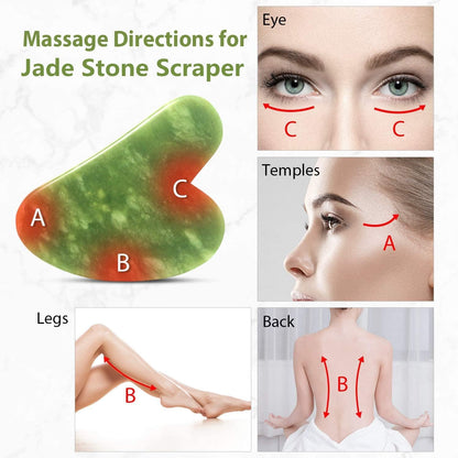 Gua Sha Jade Roller Set, Face Roller, Face Massager Jade Stone Facial Roller for Eye Puffiness Treatment, Skin Tightening, Rejuvenate Face & Neck (Green)